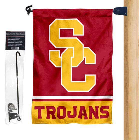 USC Trojans Garden Flag and Mailbox Post Pole Mount Holder Set