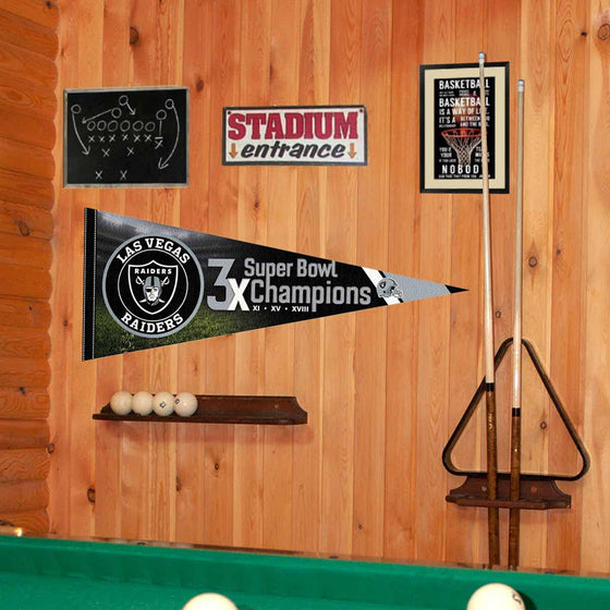 WinCraft Las Vegas Raiders 3 Time Bowl Champions Pennant Banner Flag