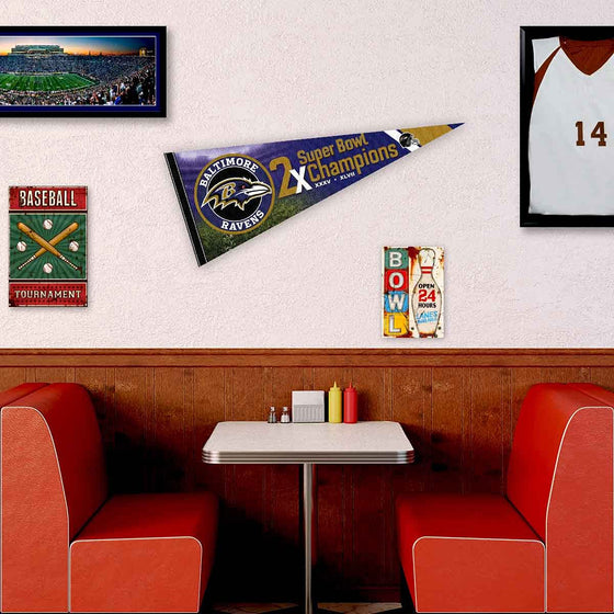 WinCraft Baltimore Ravens 2 Time Bowl Champions Pennant Banner Flag