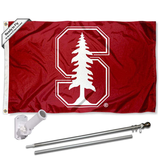 College Flags & Banners Co. Stanford Cardinal White S Flag with Pole and Bracket Complete Set