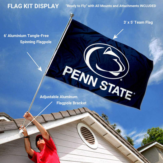 College Flags & Banners Co. Penn State Nittany Lions Blue Flag with Pole and Bracket Kit