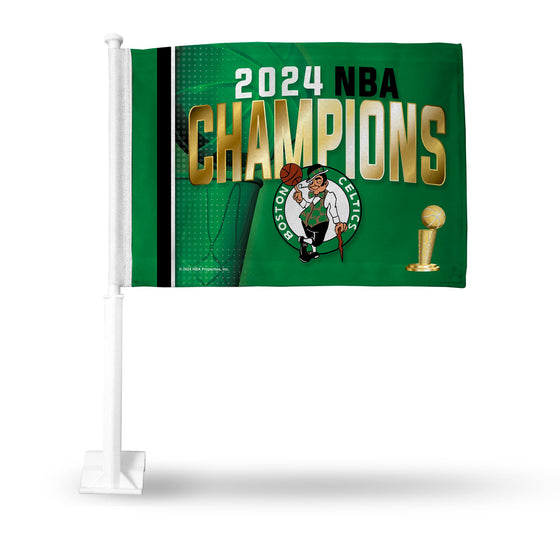 Rico Industries NBA Basketball Boston Celtics 2024 NBA Champions Double Sided Car Flag - 16" x 19" - Strong Pole That Hooks Onto Car/Truck/Automobile