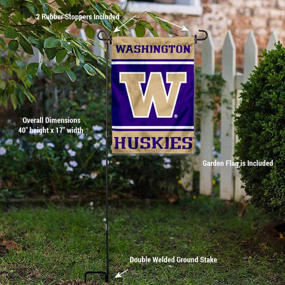 College Flags & Banners Co. Washington Huskies Garden Flag and USA Flag Stand Pole Holder Set