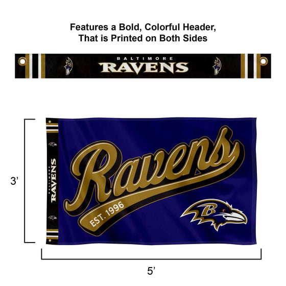 WinCraft Baltimore Ravens Script Logo Premium Flag