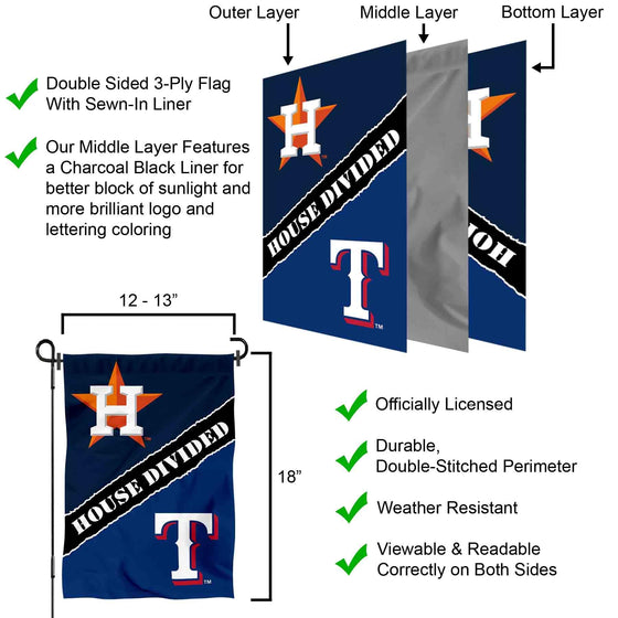 WinCraft House Divided Astros and Rangers Double Sided Garden Flag