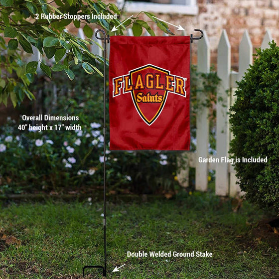 Flagler College Saints Logo Garden Flag and USA Flag Stand Pole Holder Set