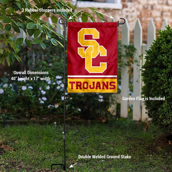 College Flags & Banners Co. USC Trojans Garden and USA Flag Stand Pole Holder Set