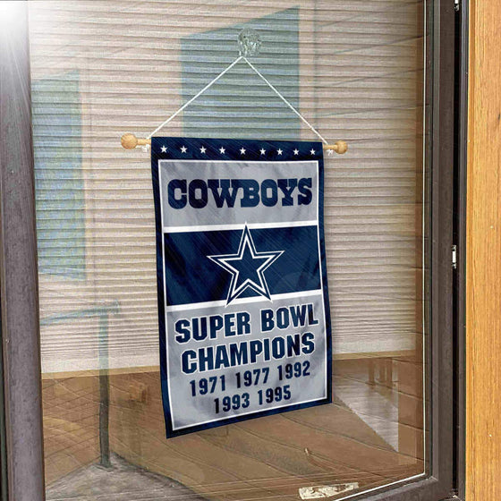 Dallas Cowboys 5 Time Champions Banner Window Wall Hanging Flag with Suction Cup