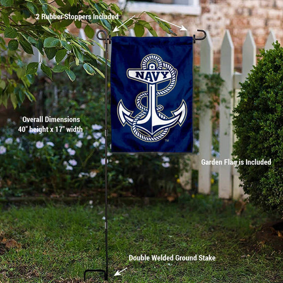 College Flags & Banners Co. US Navy Anchor Garden Flag and USA Flag Stand Pole Holder Set