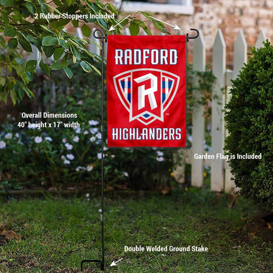 College Flags & Banners Co. Radford Highlanders Garden Flag and USA Flag Stand Pole Holder Set