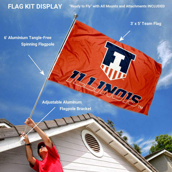 College Flags & Banners Co. Illinois Fighting Illini Victory Badge Flag with Pole and Bracket Holder University Set