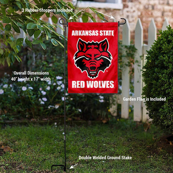 College Flags & Banners Co. Arkansas State Red Wolves Garden Flag and USA Flag Stand Pole Holder Set