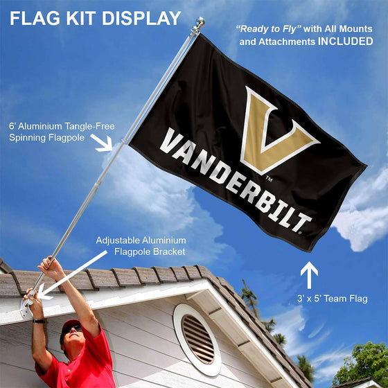 College Flags & Banners Co. Vanderbilt Commodores Flag with Pole and Bracket Holder University Set