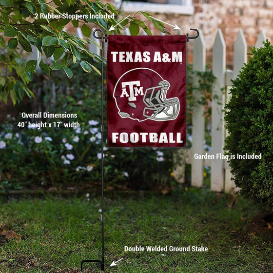 College Flags & Banners Co. Texas A&M Football Helmet Garden Banner and USA Flag Stand Pole Holder Set