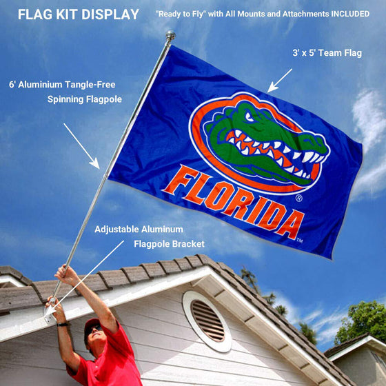 College Flags & Banners Co. Florida Gators Blue Flag with Pole and Bracket Kit