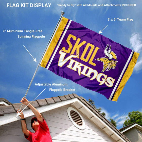 WinCraft Minnesota Vikings SKOL Flag Pole and Bracket Mount Kit