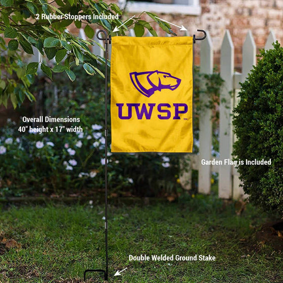 College Flags & Banners Co. UW Stevens Point Pointers Logo Garden Flag and USA Flag Stand Pole Holder Set