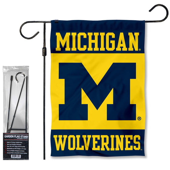 College Flags & Banners Co. Michigan Wolverines Yard Flag and Flag Stand Holder Flagpole Set