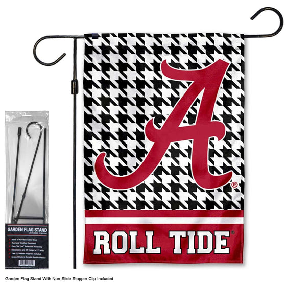 Alabama Crimson Tide Houndstooth Pattern Garden Banner Flag with Stand Pole Holder