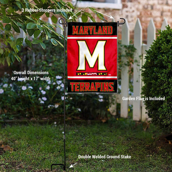 College Flags & Banners Co. Maryland Terrapins Garden Flag and USA Stand Pole Holder Set