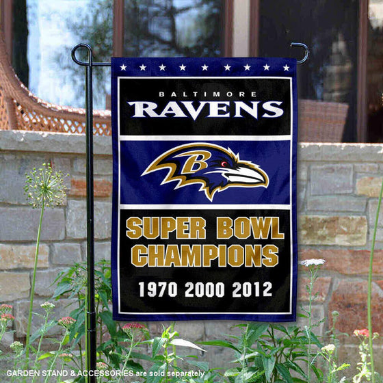 WinCraft Baltimore Ravens 3 Time Super Bowl Champions Double Sided Garden Flag