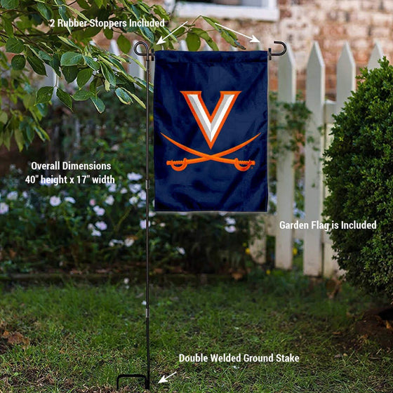 College Flags & Banners Co. UVA Cavaliers New Logo Logo Garden and USA Flag Stand Pole Holder Set