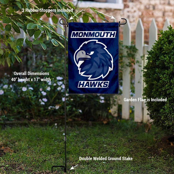 College Flags & Banners Co. Monmouth Hawks Logo Garden Flag and Stand Pole Holder Set