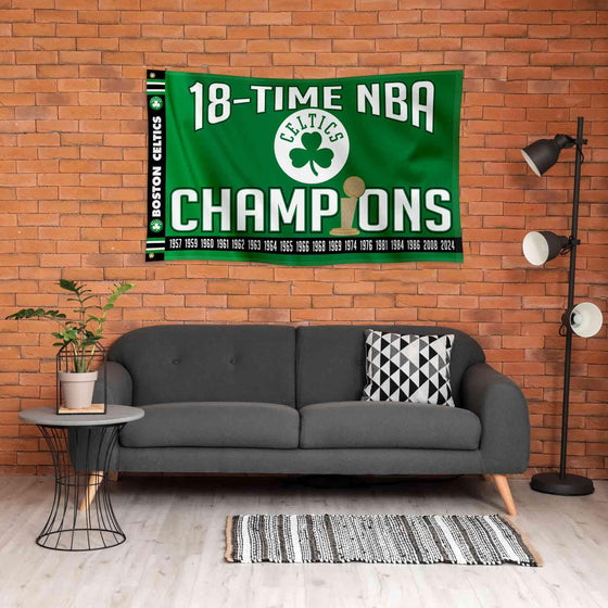 WinCraft Boston Celtics 18 Time NBA Champions Printed Header 3x5 Premium Banner Flag