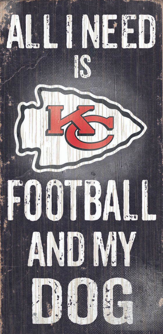 Kansas City Chiefs Wood Sign - Football and Dog 6"x12"