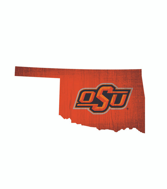 Oklahoma State Cowboys Sign Wood 12 Inch Team Color State Shape Design