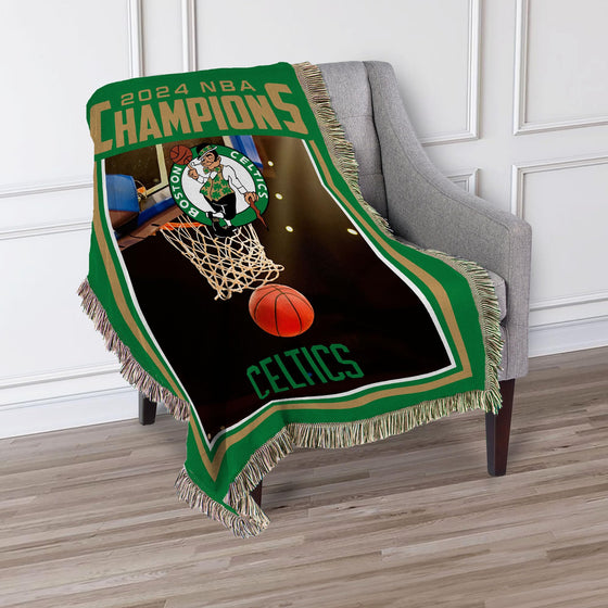 Northwest NBA Boston Celtics NBA Champions 2024 Woven Tapestry Throw Blanket, 46" x 60", Net Glory