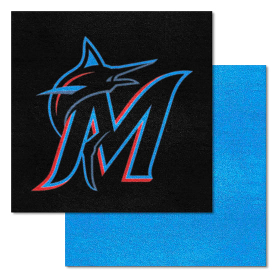 Miami Marlins Team Carpet Tiles - 45 Sq Ft. with Logo on Black