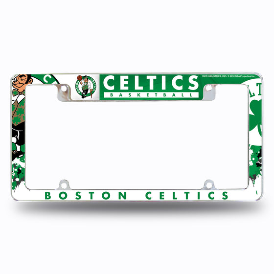 NBA Basketball Boston Celtics Primary 12" x 6" Chrome All Over Automotive License Plate Frame for Car/Truck/SUV