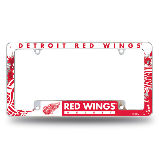 NHL Hockey Detroit Red Wings Primary 12" x 6" Chrome All Over Automotive License Plate Frame for Car/Truck/SUV