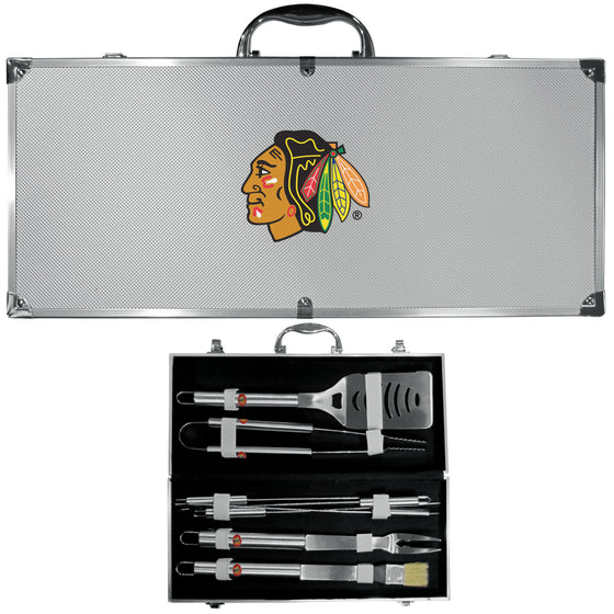 Chicago Blackhawks 8 pc Stainless Steel BBQ Set w/Metal Case