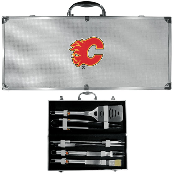 Calgary Flames 8 pc Stainless Steel BBQ Set w/Metal Case