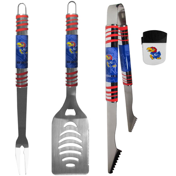 Kansas Jayhawks 3 pc BBQ Set and Chip Clip