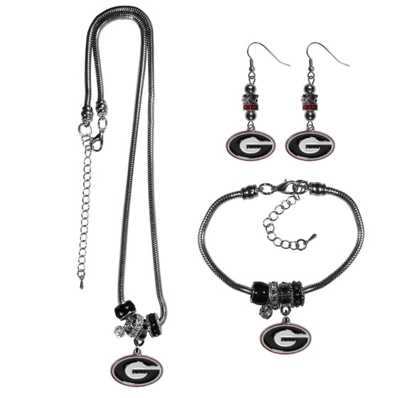 Georgia Bulldogs Euro Bead Jewelry 3 piece Set