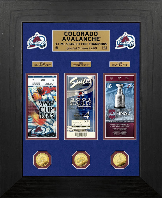 Colorado Avalanche 3x Stanley Cup Champions Deluxe Gold Coin & Ticket Collection