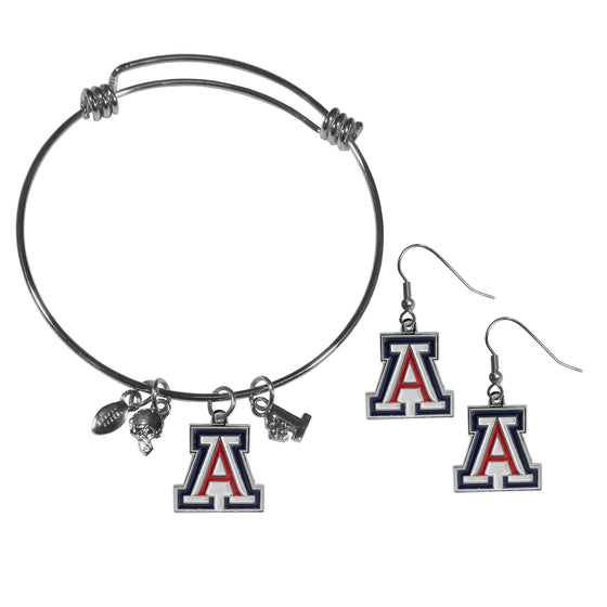 Arizona Wildcats Dangle Earrings and Charm Bangle Bracelet Set