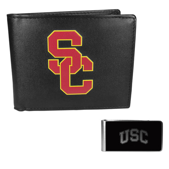 USC Trojans Leather Bi-fold Wallet & Black Money Clip