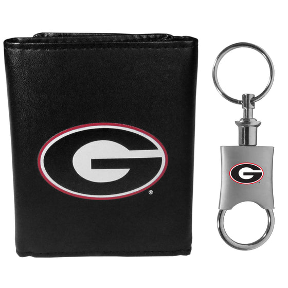 Georgia Bulldogs Leather Tri-fold Wallet & Valet Key Chain