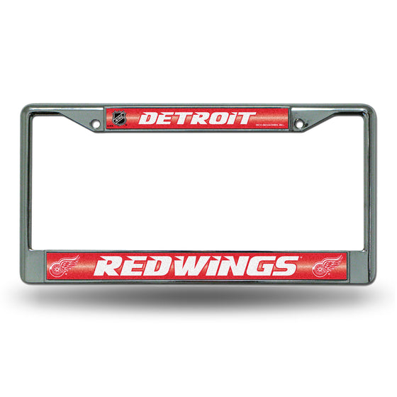 NHL Hockey Detroit Red Wings Classic 12" x 6" Silver Bling Chrome Car/Truck/SUV Auto Accessory