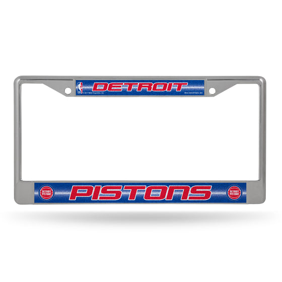 NBA Basketball Detroit Pistons Classic 12" x 6" Silver Bling Chrome Car/Truck/SUV Auto Accessory