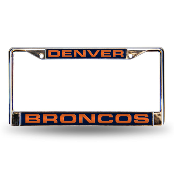 NFL Football Denver Broncos Blue 12" x 6" Laser Cut Chrome Frame - Car/Truck/SUV Automobile Accessory