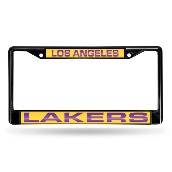 NBA Basketball Los Angeles Lakers Black 12" x 6" Black Laser Cut Chrome Frame - Car/Truck/SUV Automobile Accessory