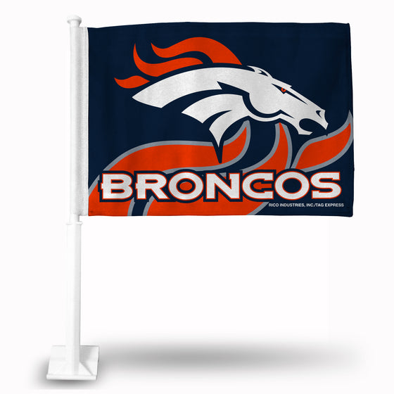 NFL Football Denver Broncos Standard Double Sided Car Flag -  16" x 19" - Strong Pole that Hooks Onto Car/Truck/Automobile