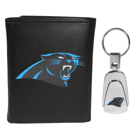 Carolina Panthers Tri-fold Wallet & Steel Key Chain