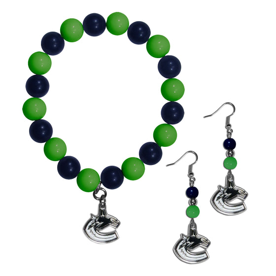 Vancouver Canucks Fan Bead Earrings and Bracelet Set