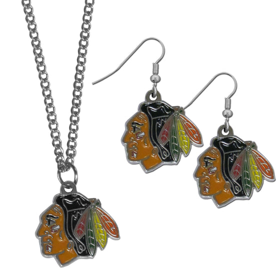 Chicago Blackhawks Dangle Earrings and Chain Necklace Set